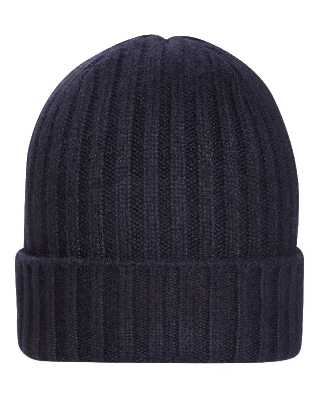 007 Chunky Ribbed Cashmere Hat Navy Blue