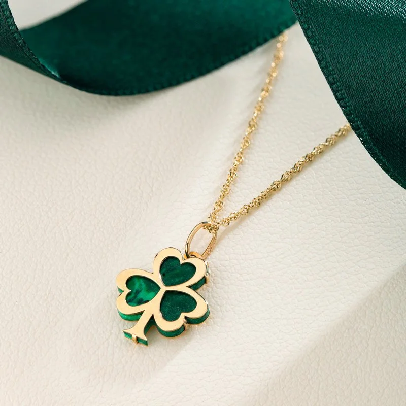 10K Gold Malachite Shamrock Pendant