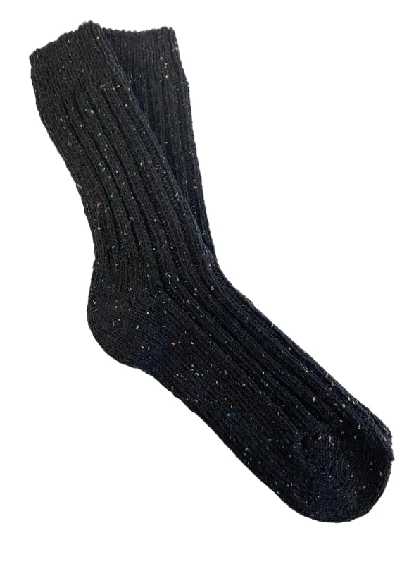 Black Irish Wool Neppy Socks | Large