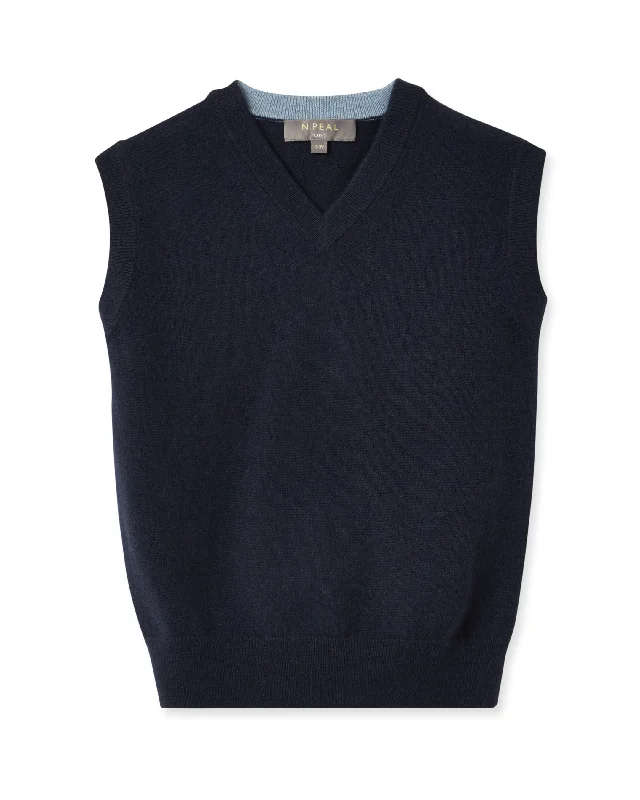 Boys Cashmere Slipover Navy Blue