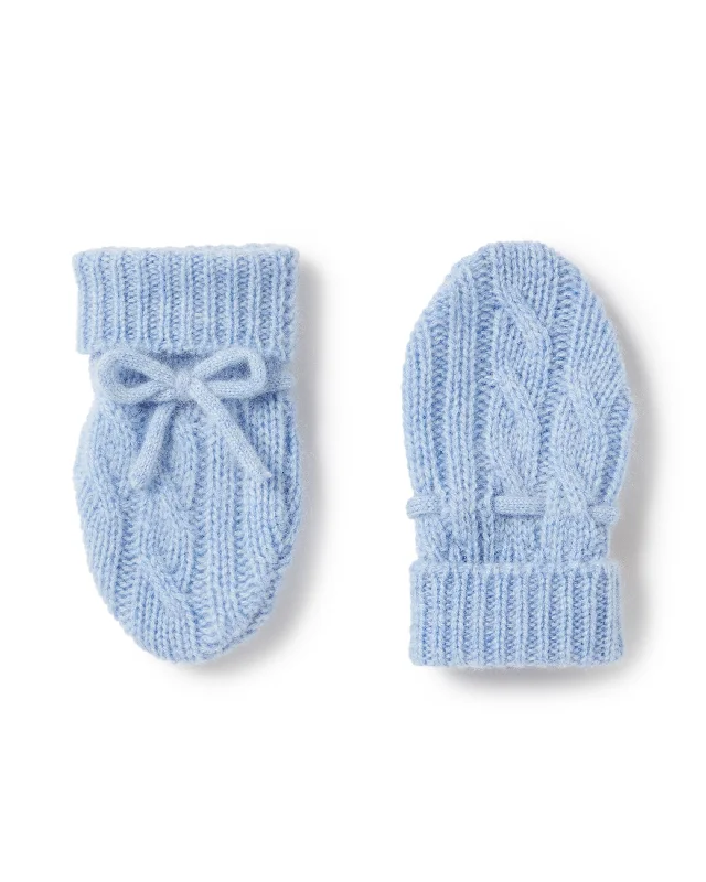 Cable Cashmere Mittens Cornflower Blue