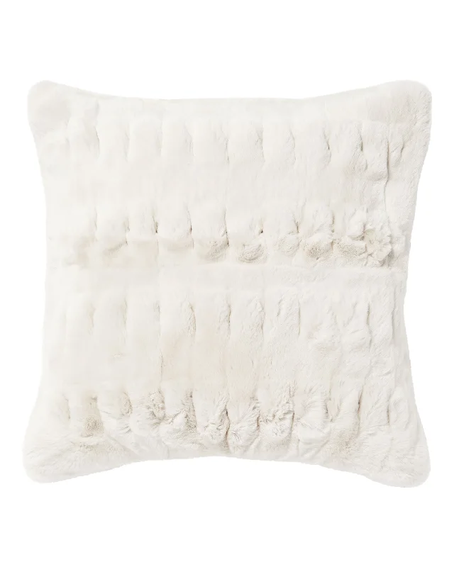 Chunky Ribbed Cushion With Fur Snow Grey