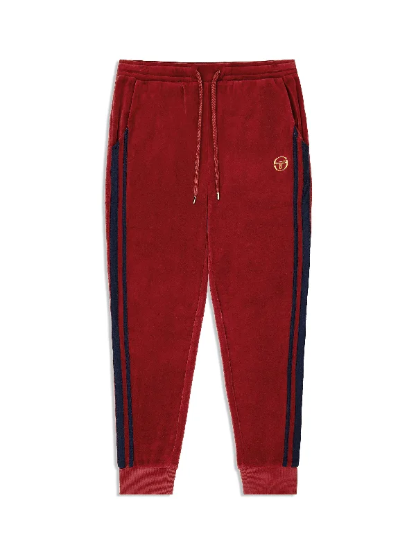 Damarindo Velour Track Pant- Merlot/ Maritime Blue