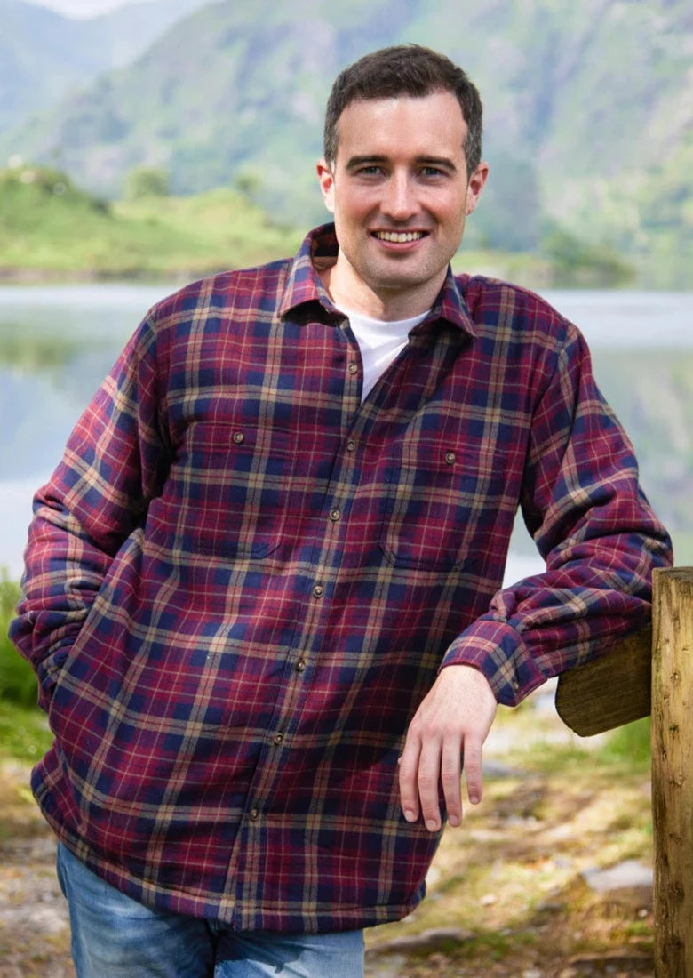 Men’s Flannel Fleece Lined Shirt | Maroon Navy Check