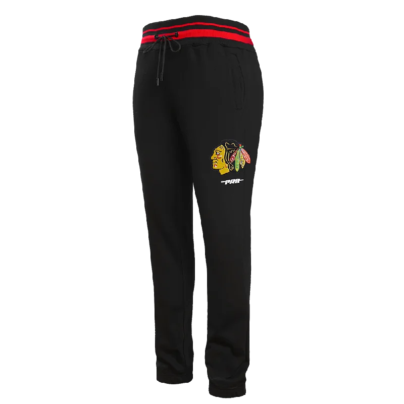 NHL CHICAGO BLACKHAWKS SCRIPT TAIL MEN'S RIB FLC SWEATPANT (BLACK/RED/BLACK)