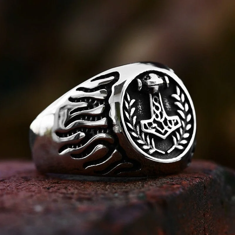 Men's Punk Thor's Hammer Fire Ring