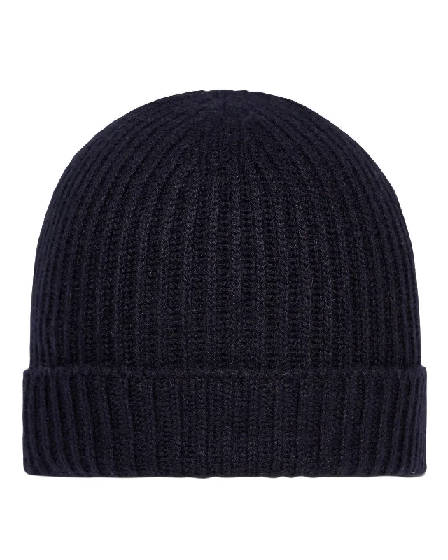 Unisex Ribbed Cashmere Hat Navy Blue