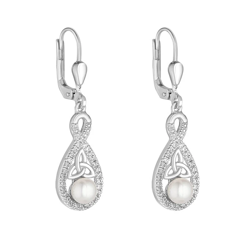 Sterling Silver Trinity Twist Pearl Earrings