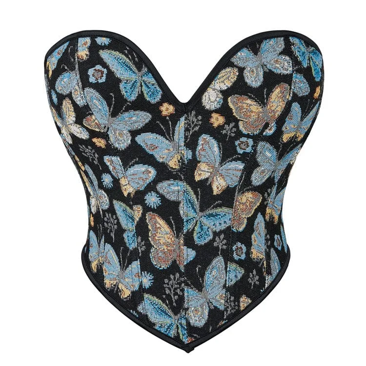 Women's Gothic Plunging Butterfly Printed Overbust Corset