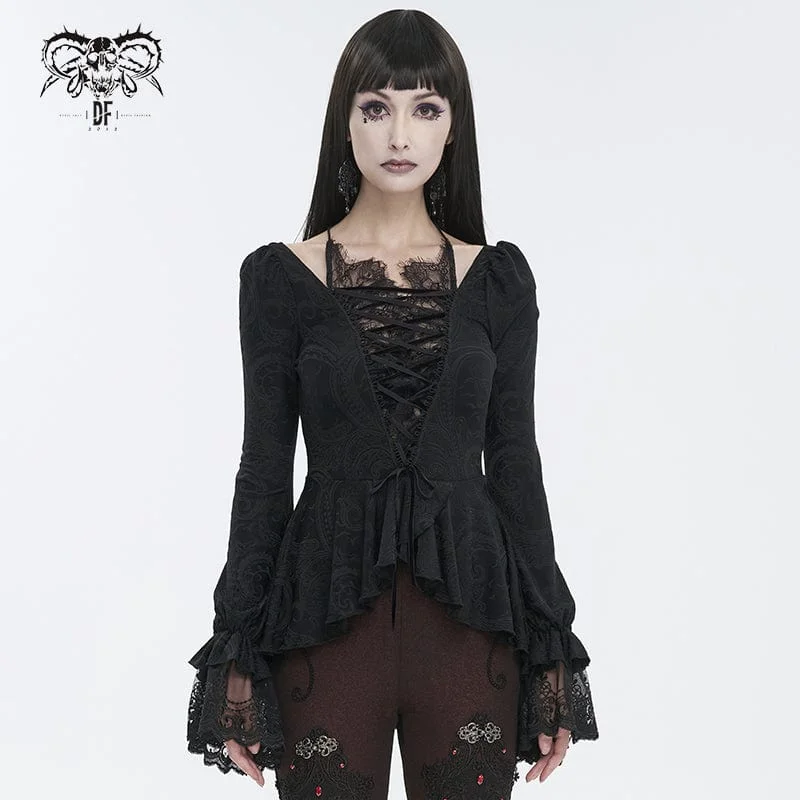 Women's Gothic Ruffled Lace Splice Shirt