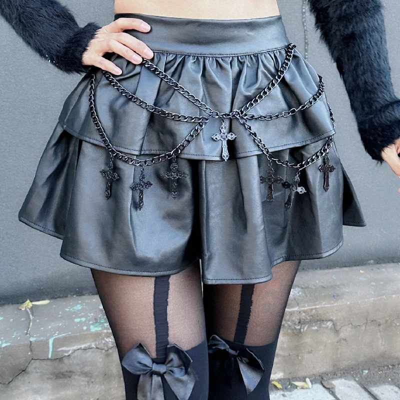 Women's Punk Flared Faux Leather Short Skirt