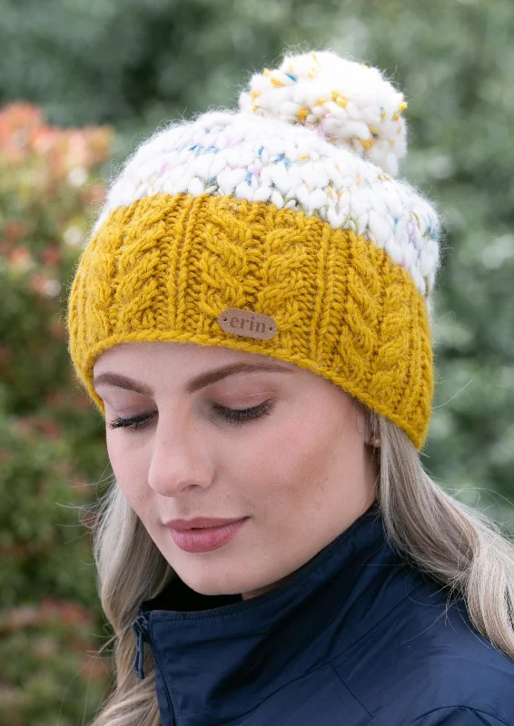 Wool Bobble Flecked Yellow Hat