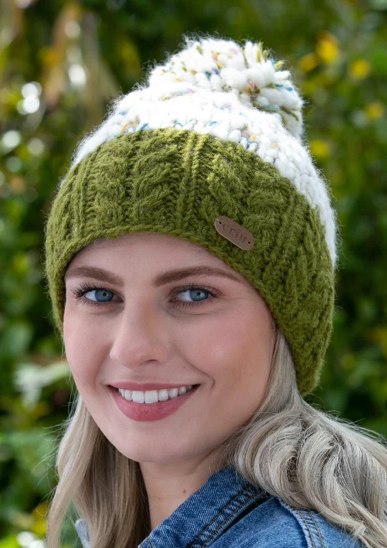 Wool Bobble Hat Flecked Green