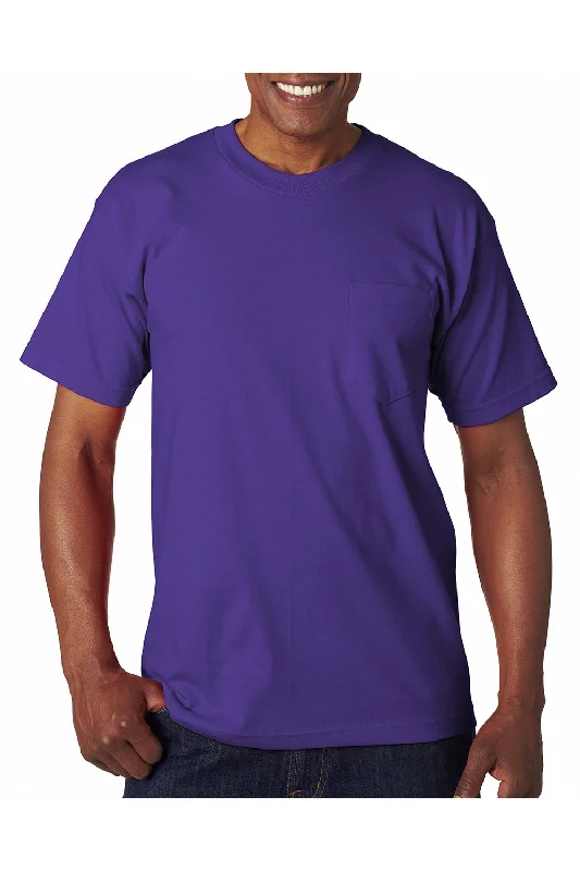 Bayside Mens USA Made Short Sleeve Crewneck T-Shirt w/ Pocket - Purple