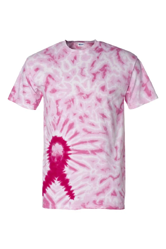 Dyenomite Mens Awareness Ribbon Tie Dyed Short Sleeve Crewneck T-Shirt - Pink