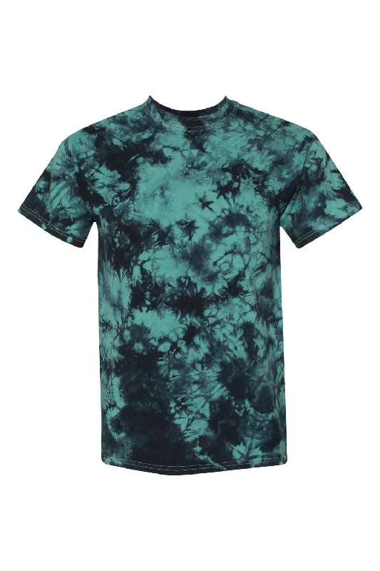 Dyenomite Mens Crystal Tie Dyed Short Sleeve Crewneck T-Shirt - Black/Teal