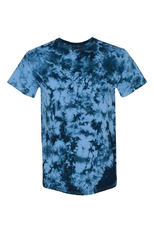 Dyenomite Mens Crystal Tie Dyed Short Sleeve Crewneck T-Shirt - Navy Blue/Columbia