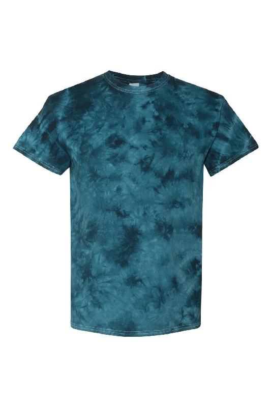 Dyenomite Mens Crystal Tie Dyed Short Sleeve Crewneck T-Shirt - Navy Blue