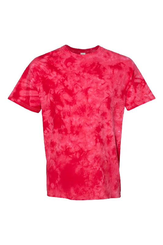 Dyenomite Mens Crystal Tie Dyed Short Sleeve Crewneck T-Shirt - Red