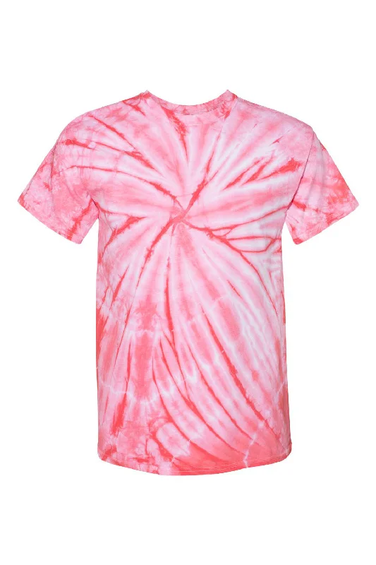 Dyenomite Mens Cyclone Pinwheel Tie Dyed Short Sleeve Crewneck T-Shirt - Coral