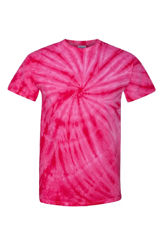 Dyenomite Mens Cyclone Pinwheel Tie Dyed Short Sleeve Crewneck T-Shirt - Fuchsia