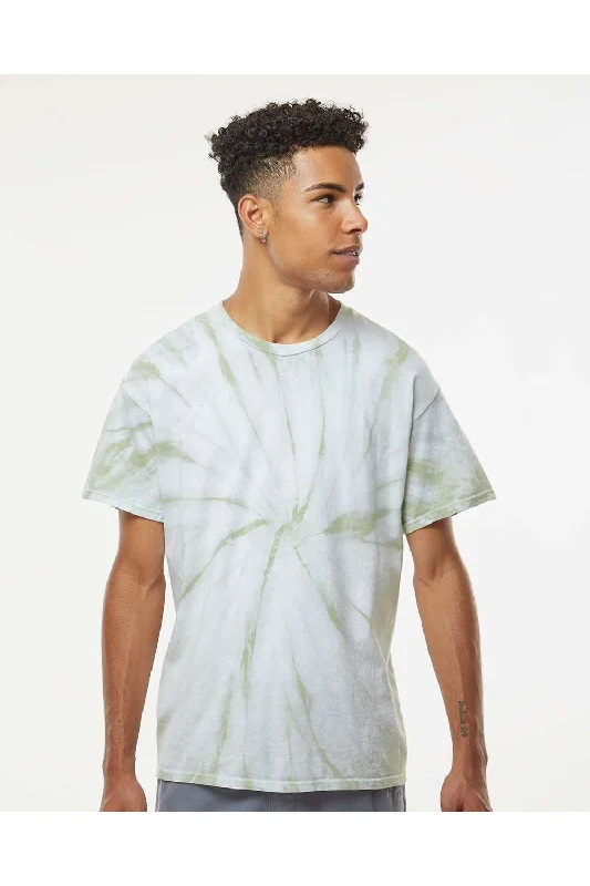 Dyenomite Mens Cyclone Pinwheel Tie Dyed Short Sleeve Crewneck T-Shirt - Olive Oil