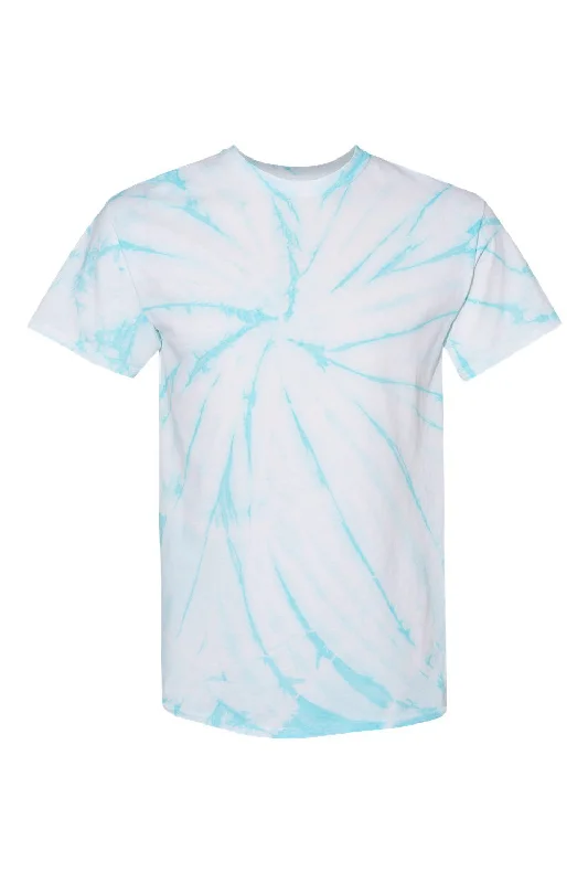 Dyenomite Mens Cyclone Pinwheel Tie Dyed Short Sleeve Crewneck T-Shirt - Pale Turquoise