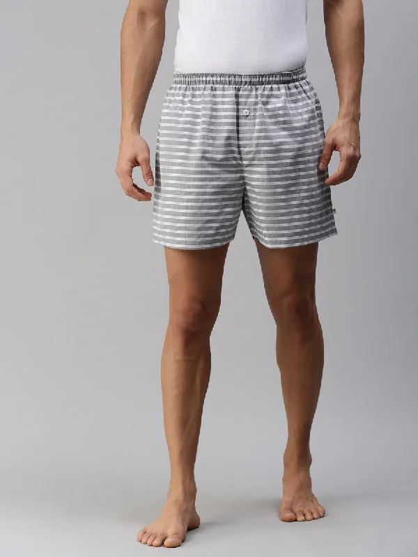 Men Stripe Woven Boxer Shorts Grey WS3