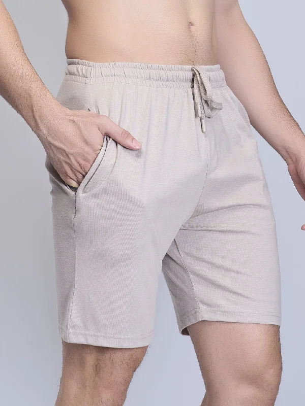 Men Combed Cotton Shorts Beige