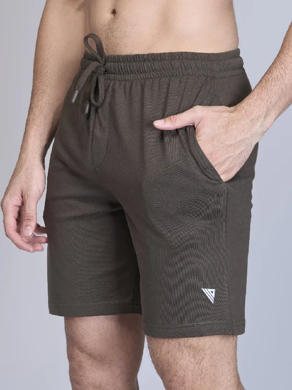 Men Combed Cotton Shorts Olive Green