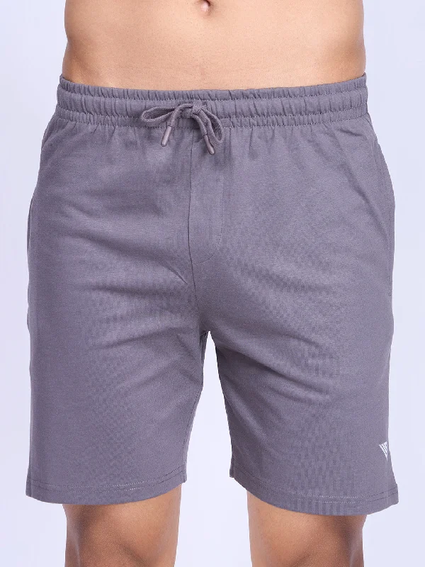 Men Combed Cotton Zipper Shorts Grey-ES5