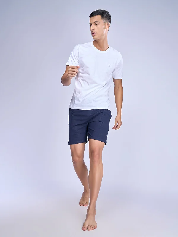 Men Combed Cotton Zipper Shorts Navy -ES2