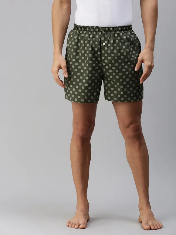 Men Woven Boxer Shorts Green WS11