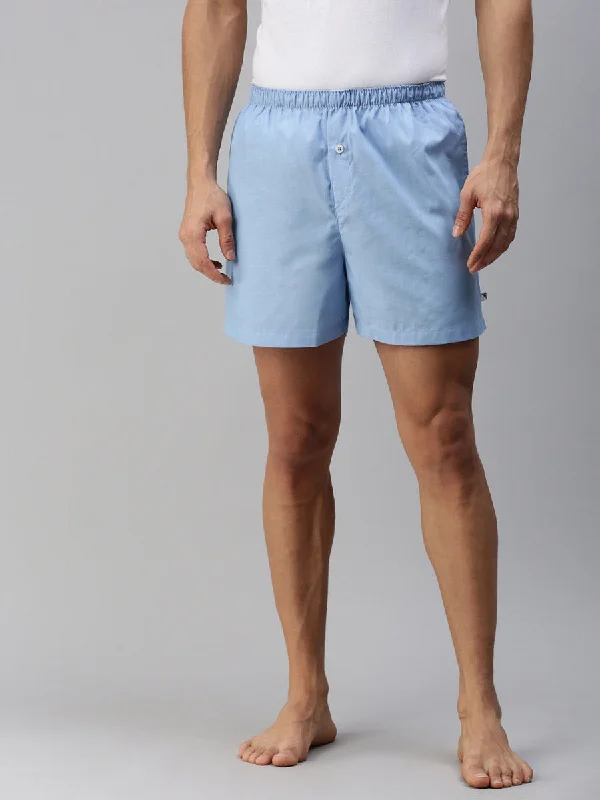 Men Woven Boxer Shorts Plain Blue WS1