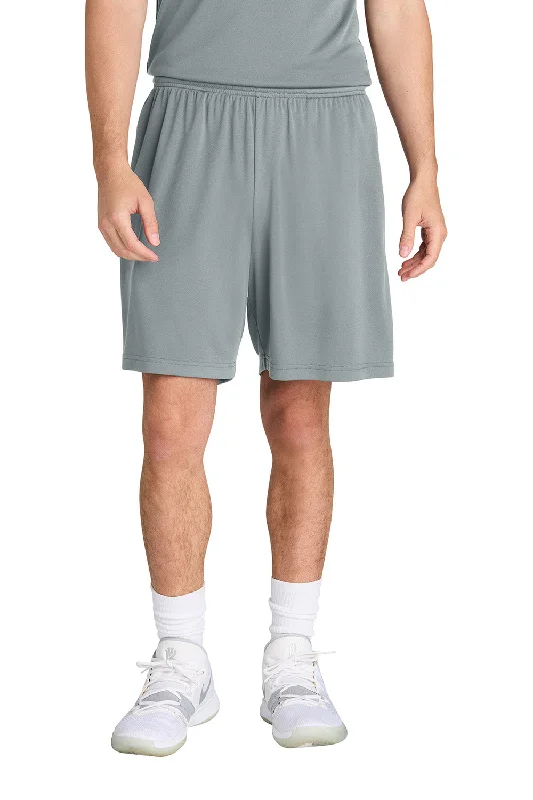 Sport-Tek Mens Moisture Wicking Competitor Athletic Shorts w/ Pockets - Silver Grey - New