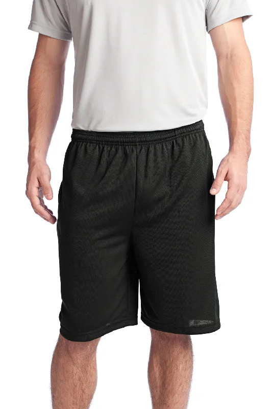 Sport-Tek Mens Moisture Wicking Tough Mesh Shorts w/ Pockets - Black