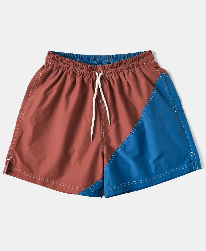 Two-Tone Beach Swim Trunks - Barn Red/Blue