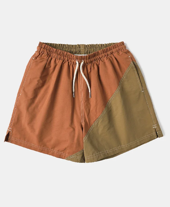 Two-Tone Beach Swim Trunks - Brown/Dark Yellow