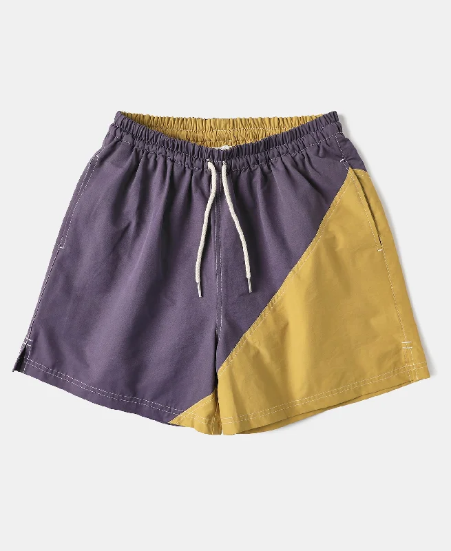 Two-Tone Beach Swim Trunks - Purple/Mustard